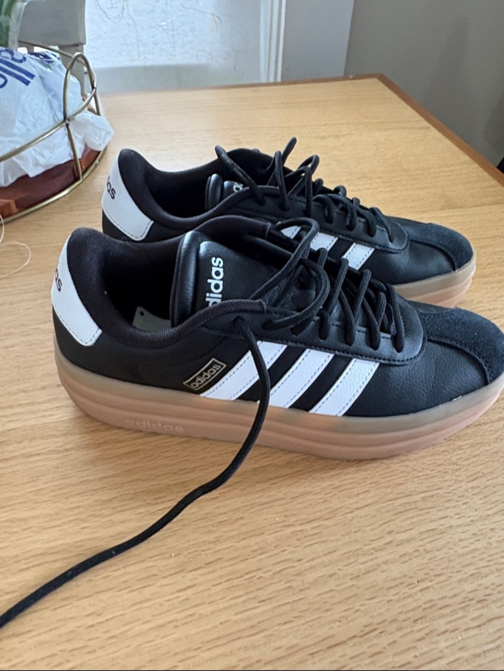 adidas Black and White Platform Sneakers with Gum Sole